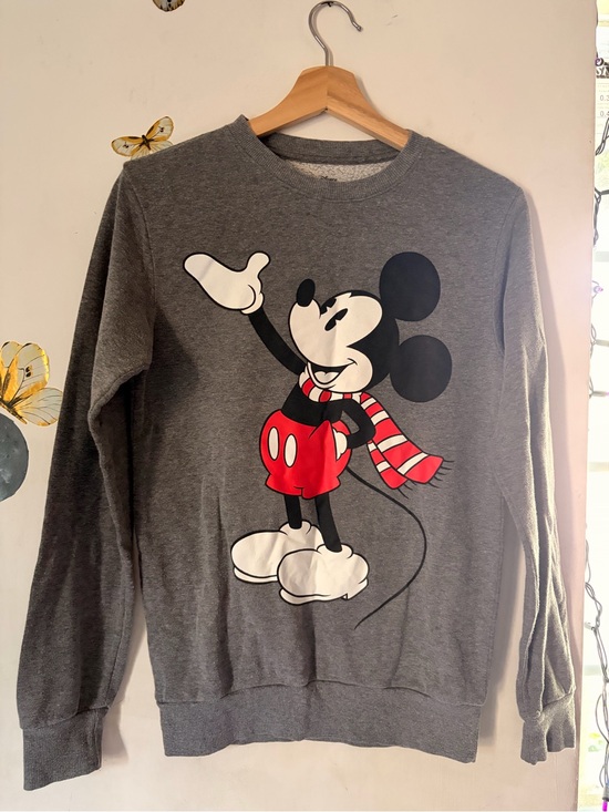 Disney Sweaters - Disney Gray Crewneck Sweater with Mickey Mouse Graphic and Red Accents